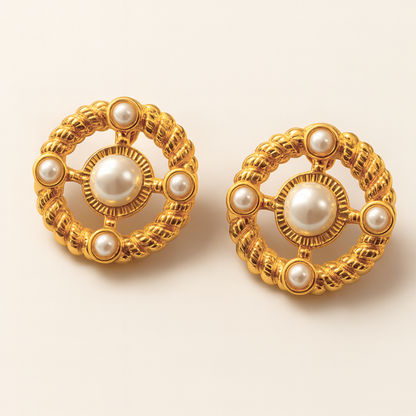 Paula | Gold (18K) Plated Round Pearl Stud Earrings