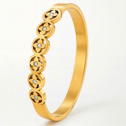 Kate | Gold Plated Four-Leaf Clover Zircon Cuff Bracelet Bangle
