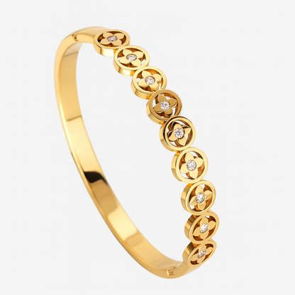 Kate | Gold Plated Four-Leaf Clover Zircon Cuff Bracelet Bangle