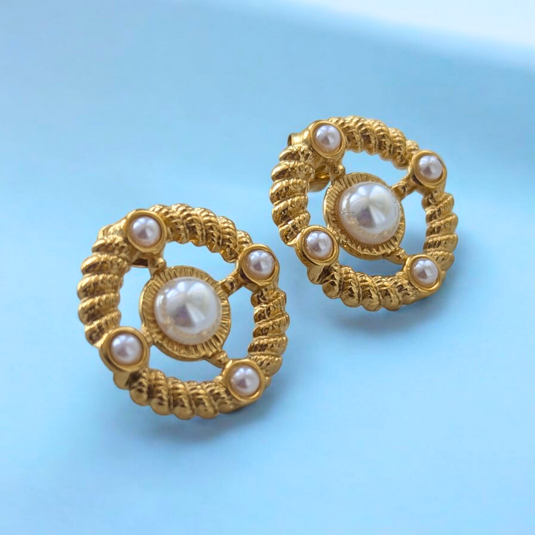 Paula | Gold (18K) Plated Round Pearl Stud Earrings