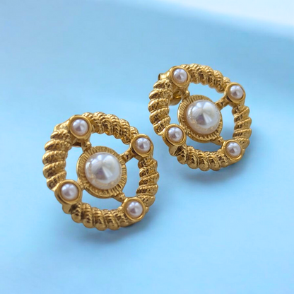 Paula | Gold (18K) Plated Round Pearl Stud Earrings