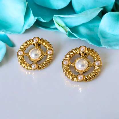 Paula | Gold (18K) Plated Round Pearl Stud Earrings