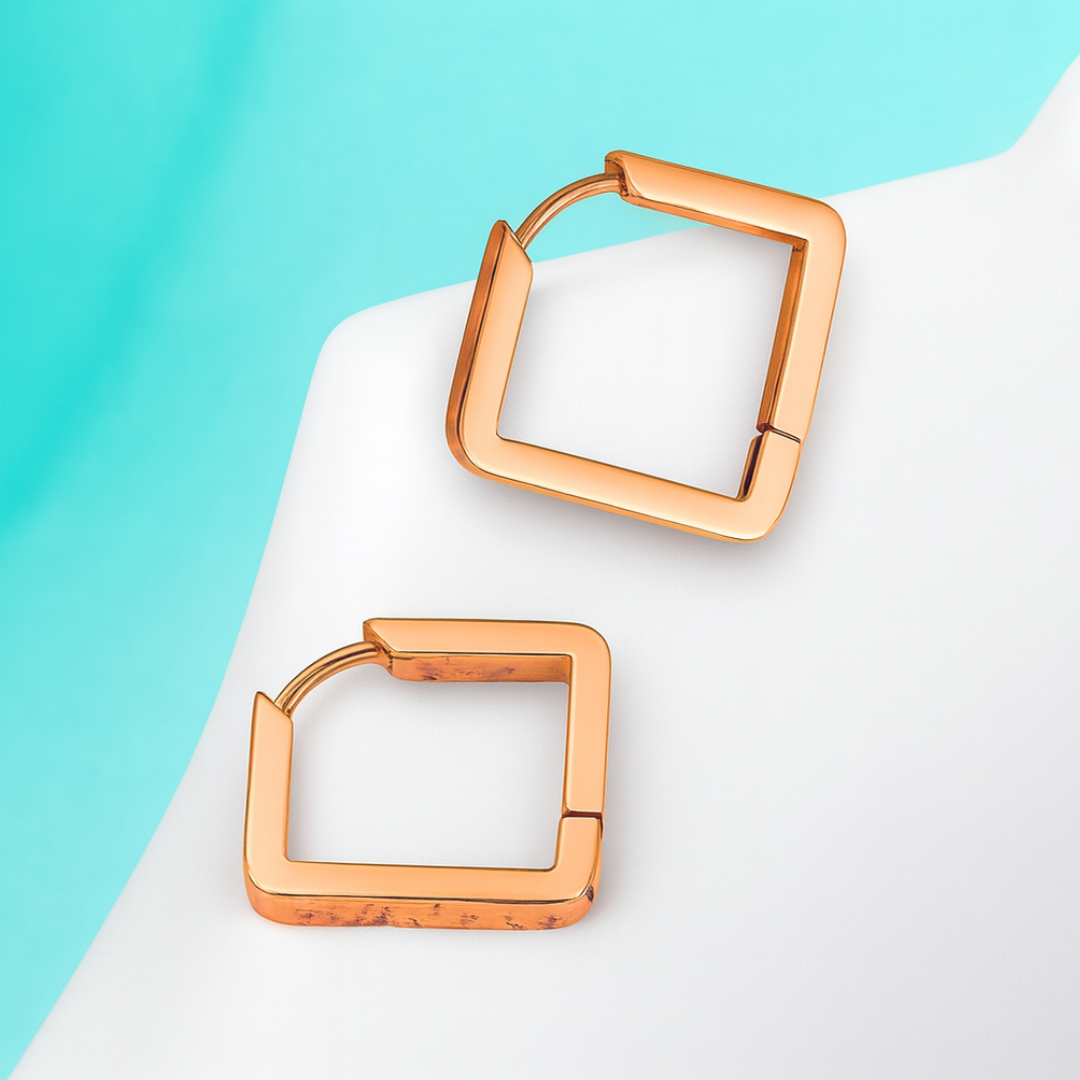 Juliette | Rose Gold Plated Square Geometric Hoop Earrings
