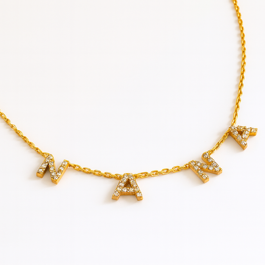 Amira | Suspended Personalised ICY Name Necklace, Custom Name Necklace - 18K Gold Plated Waterproof Necklace