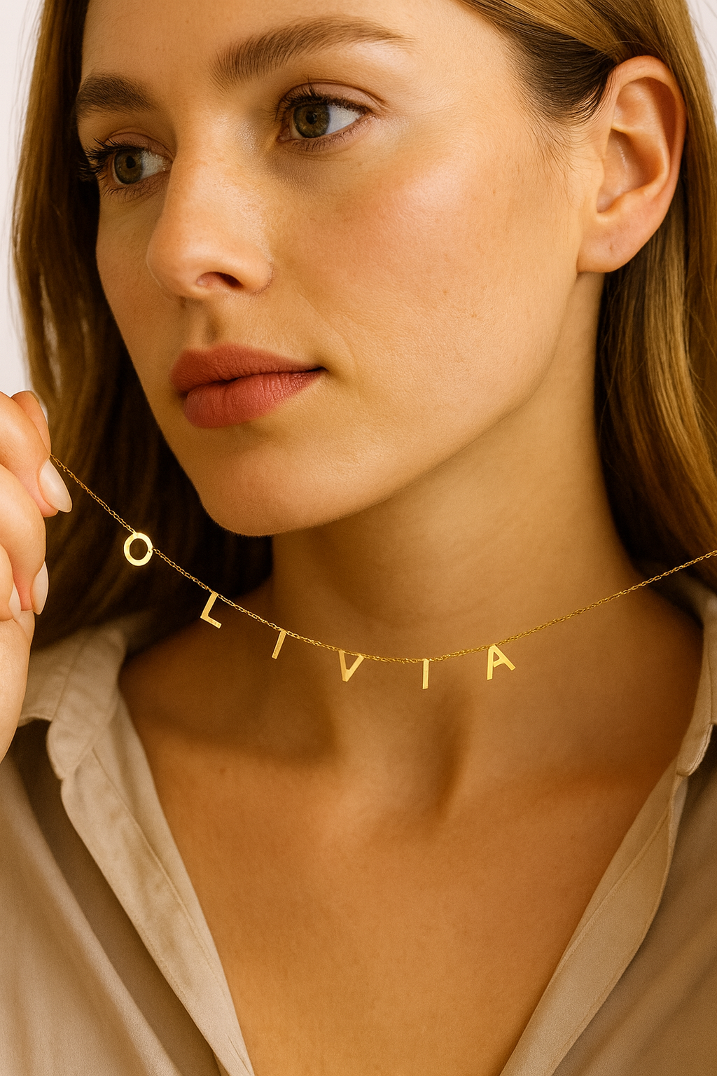 Veronika | Suspended Personalised Necklace, Custom Name Necklace - 18K Gold Plated Waterproof Necklace