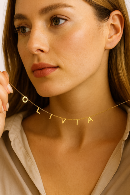 Veronika | Suspended Personalised Necklace, Custom Name Necklace - 18K Gold Plated Waterproof Necklace