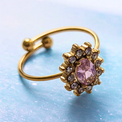 Brooke | Gold-Plated Pink and White Zircon Embedded Resizable Engagement Ring