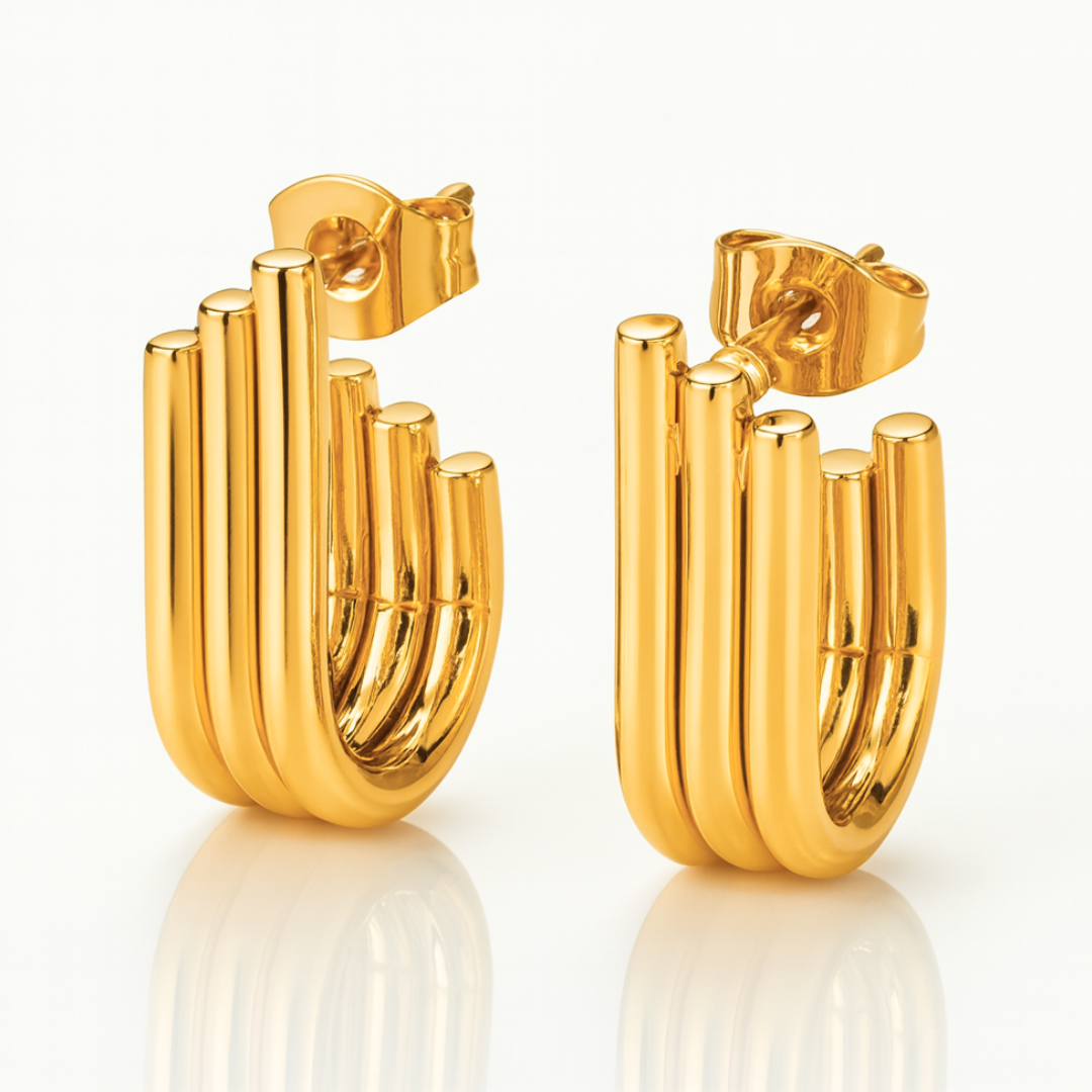 Rosara | 18K Gold Plated Triple Hoop Pipe Hoop Waterproof Earrings