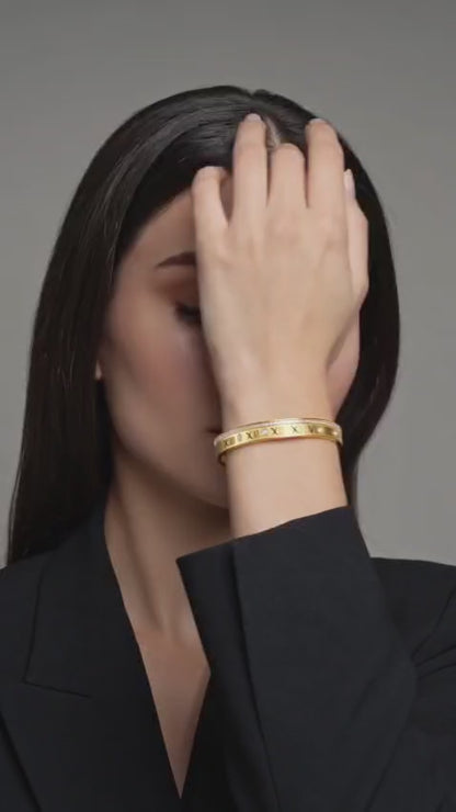 Lucia | Gold Plated Pave Roman Numeral Bangle