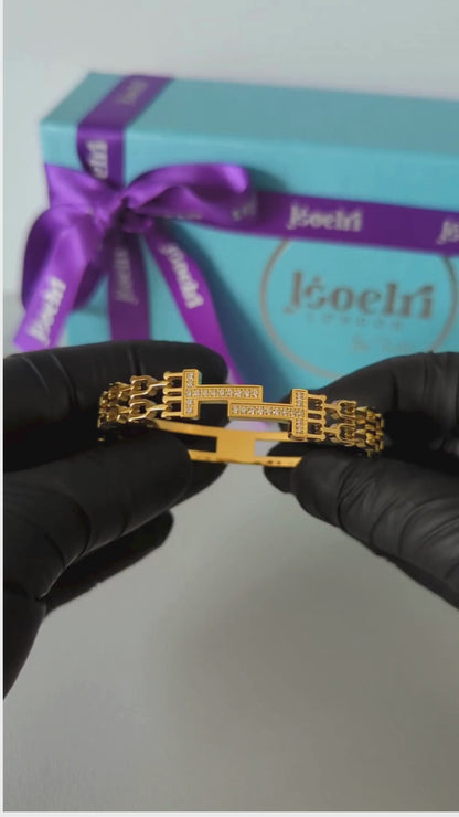Tamara | Double T Gold Plated Bracelet Bangle with Zircons