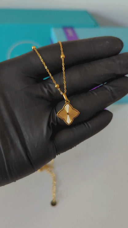 Clover Necklace -18K Gold Plated Textured Four-Leaf Pendant Waterproof