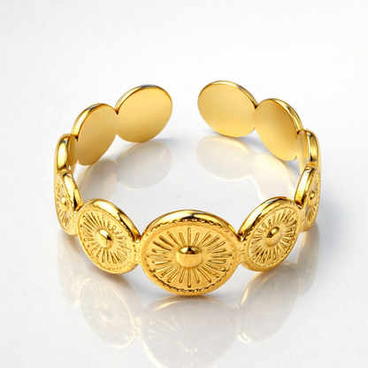 Carmen | Gold Plated Sun Design Resizable Ring