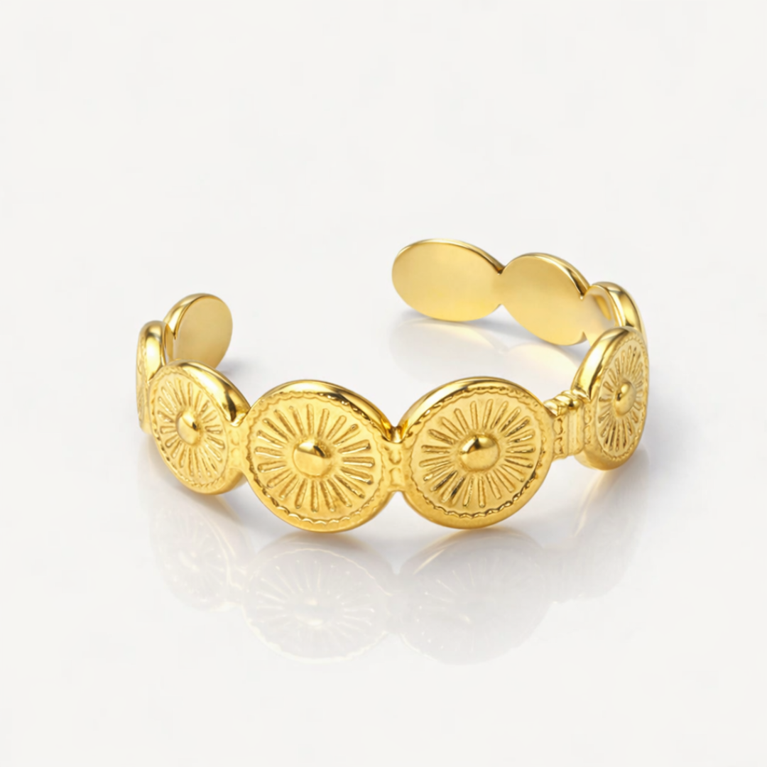 Carmen | Gold Plated Sun Design Resizable Ring