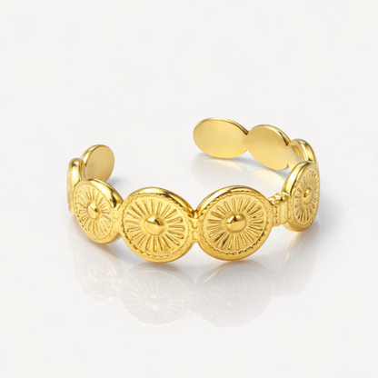 Carmen | Gold Plated Sun Design Resizable Ring