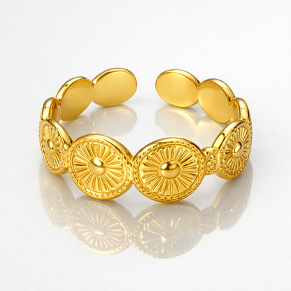 Carmen | Gold Plated Sun Design Resizable Ring