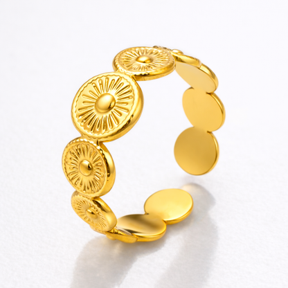 Carmen | Gold Plated Sun Design Resizable Ring