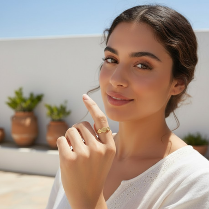 Carmen | Gold Plated Sun Design Resizable Ring
