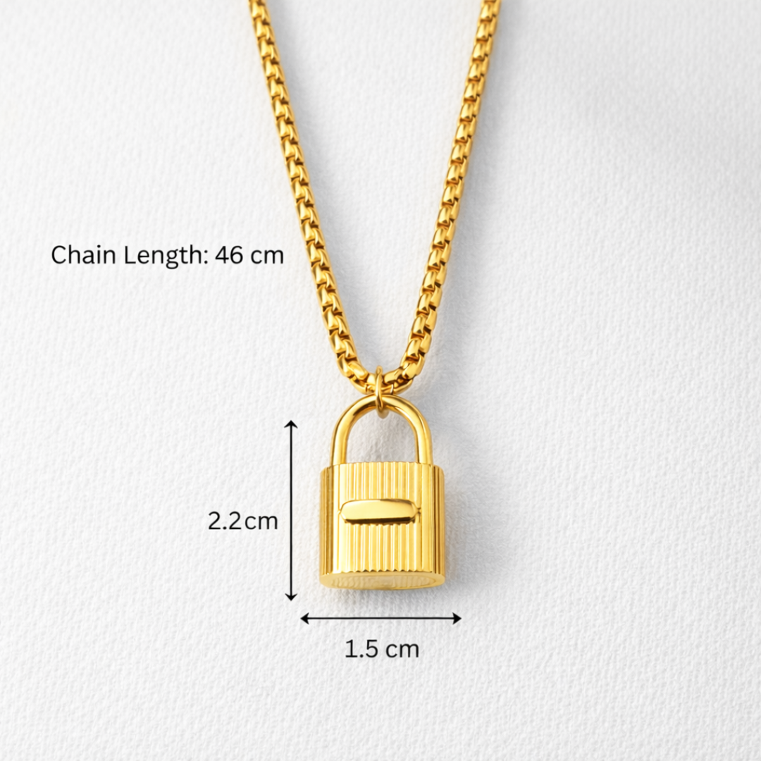 June | Gold Plated Lock Pendant Necklace