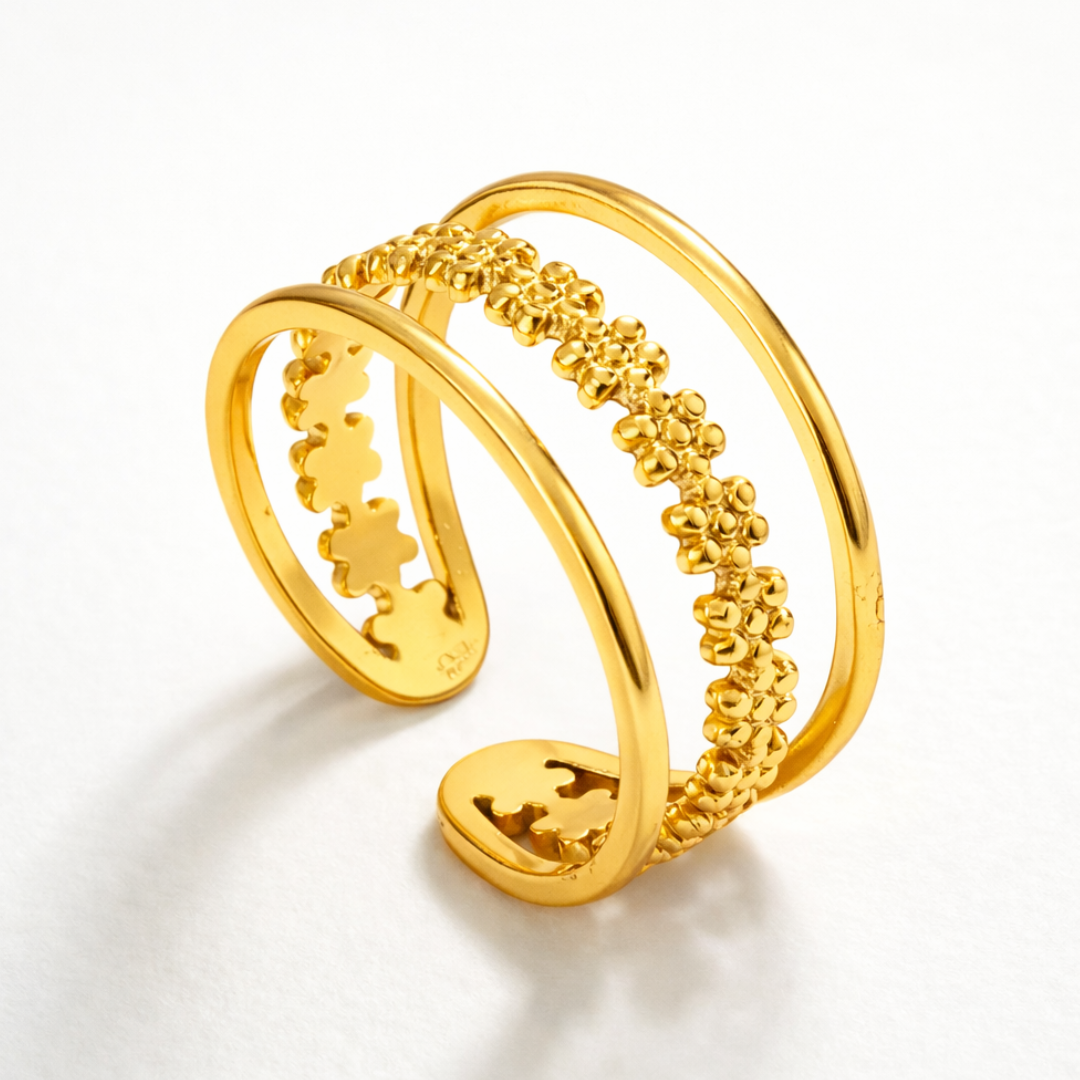 Jane | Gold Plated Hollow Flower Resizable Ring