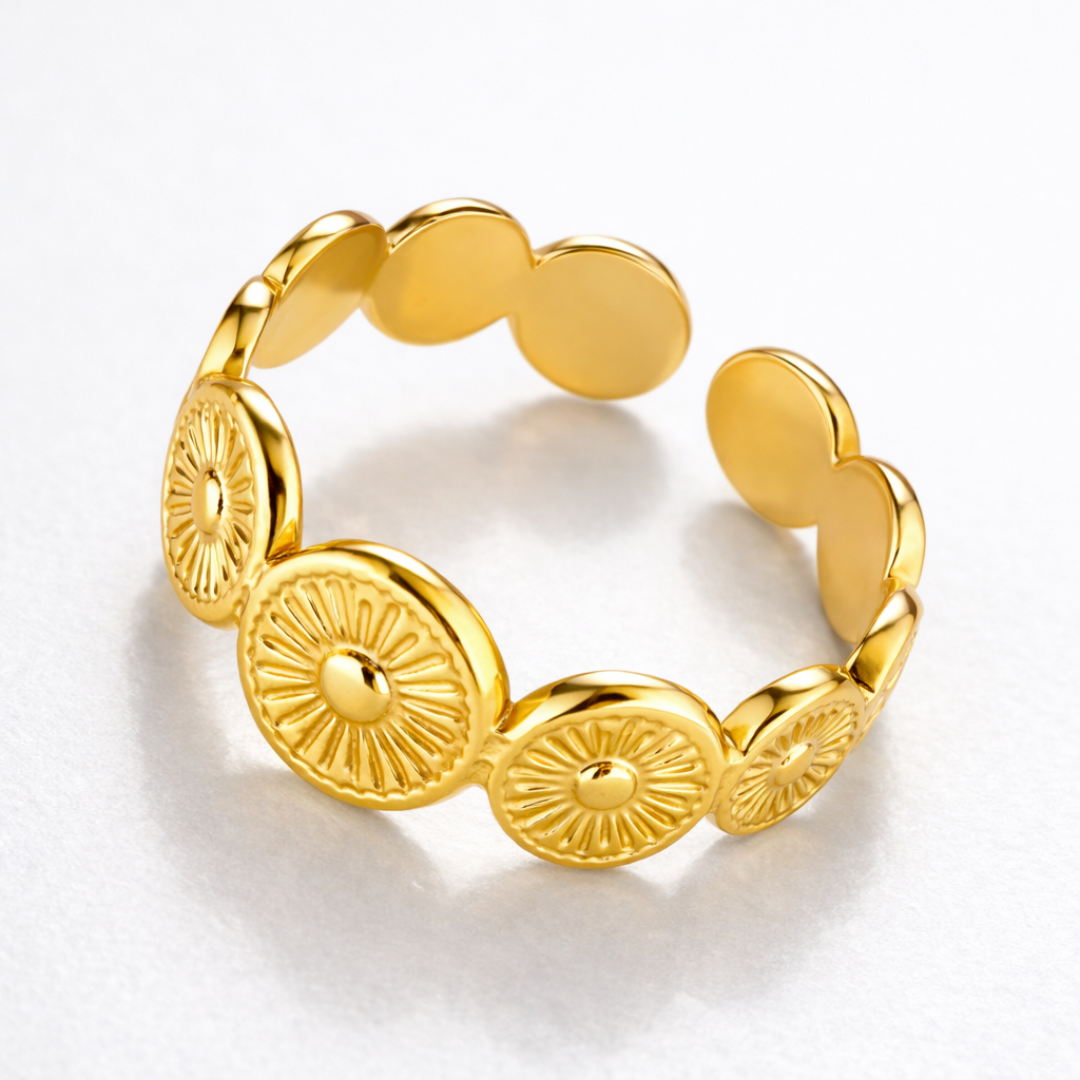 Carmen | Gold Plated Sun Design Resizable Ring