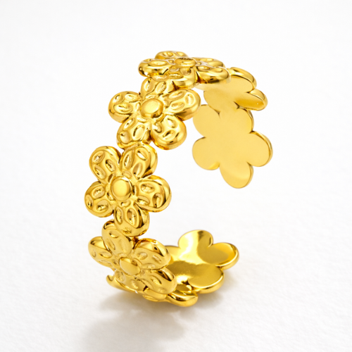 Esme | Gold Plated Flower Motif Floral Resizable Ring