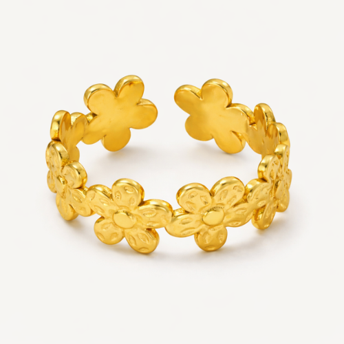 Esme | Gold Plated Flower Motif Floral Resizable Ring