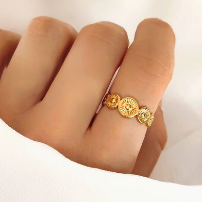 Carmen | Gold Plated Sun Design Resizable Ring