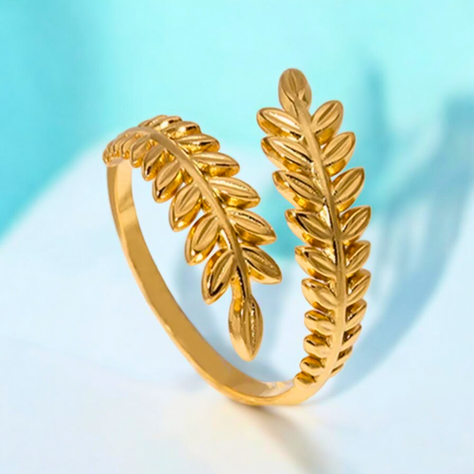 Christy | Gold Plated Oliver Tree Leaf Resizable Ring