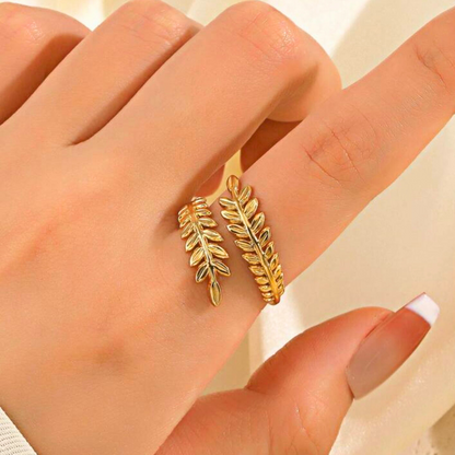 Christy | Gold Plated Oliver Tree Leaf Resizable Ring