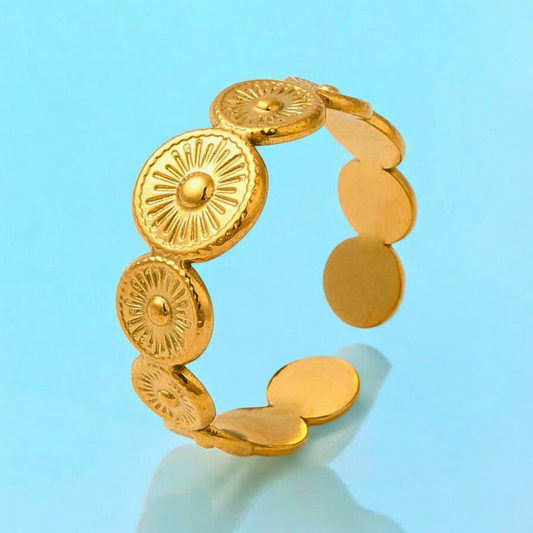 Carmen | Gold Plated Sun Design Resizable Ring