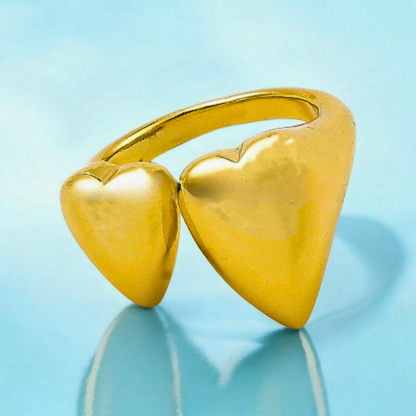 Silvia | Gold Plated Solid Double Heart Open Resizable Ring
