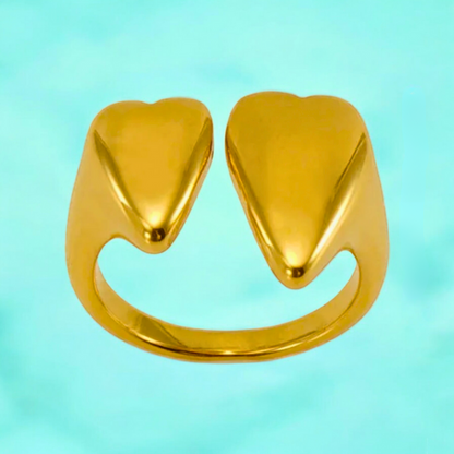 Silvia | Gold Plated Solid Double Heart Open Resizable Ring