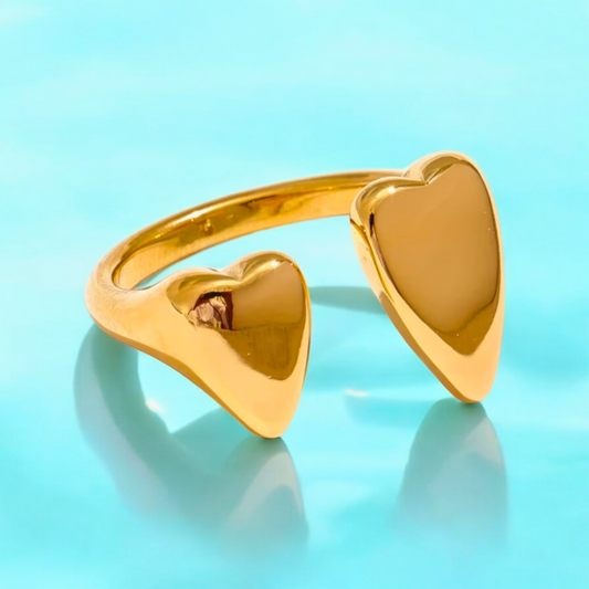 Silvia | Gold Plated Solid Double Heart Open Resizable Ring