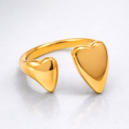 Silvia | Gold Plated Solid Double Heart Ring