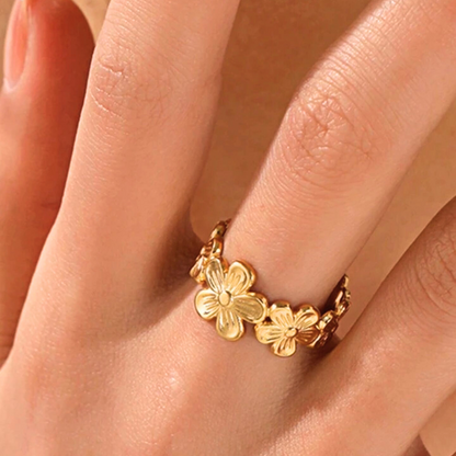 Emily | Gold Plated Flower Motif Design Resizable Ring