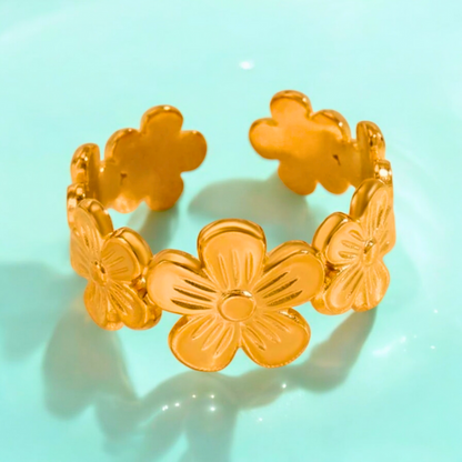 Emily | Gold Plated Flower Motif Design Resizable Ring