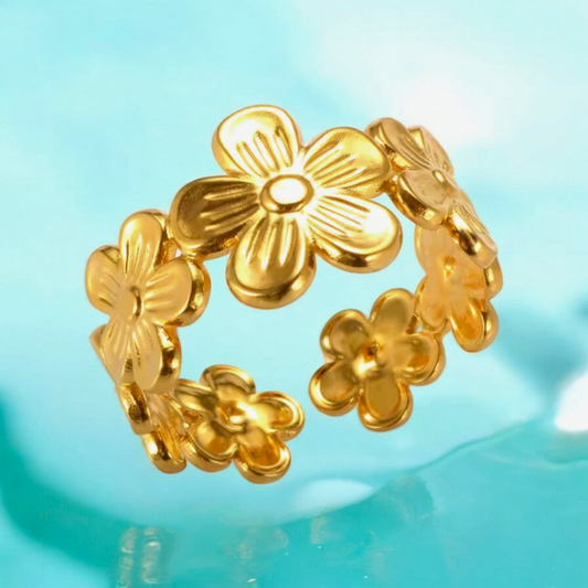 Emily | Gold Plated Flower Motif Design Resizable Ring