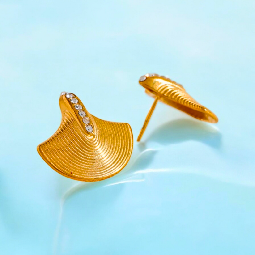 Cleopatra | Gold-Plated Luxury Fan Shape Vintage Stud Earrings