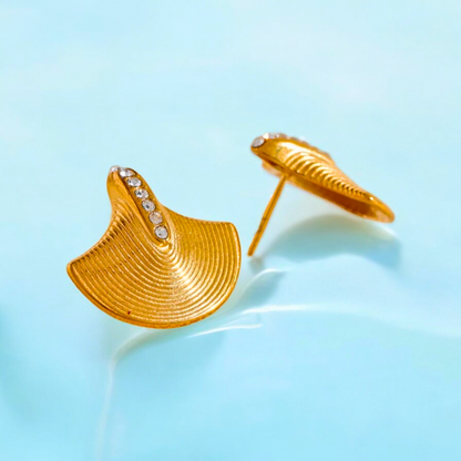 Cleopatra | Gold-Plated Luxury Fan Shape Vintage Stud Earrings