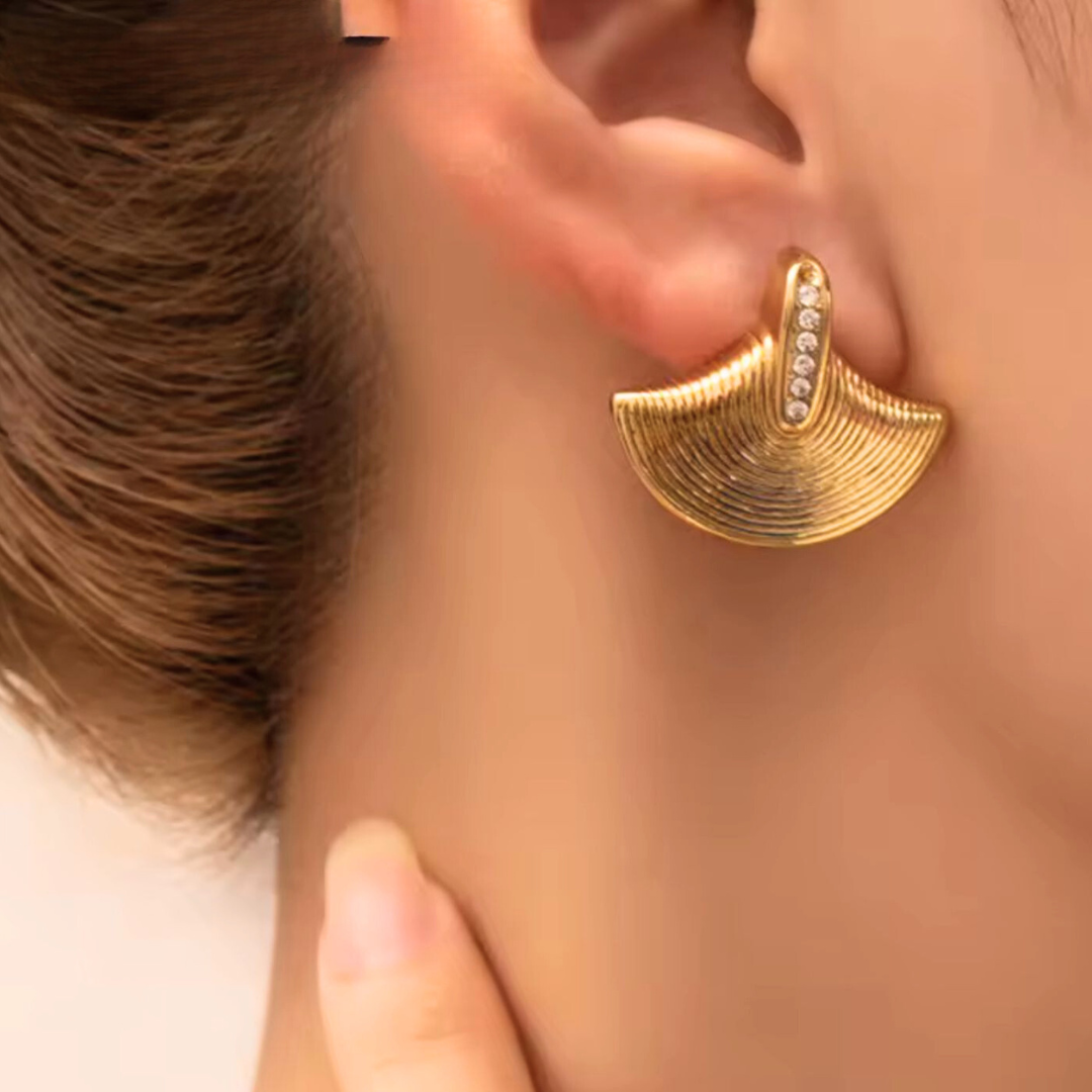 Cleopatra | Gold-Plated Luxury Fan Shape Vintage Stud Earrings