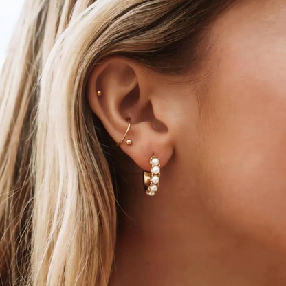 Sharapova | Gold Plated Basic Pearl Huggie Hoops Earrings