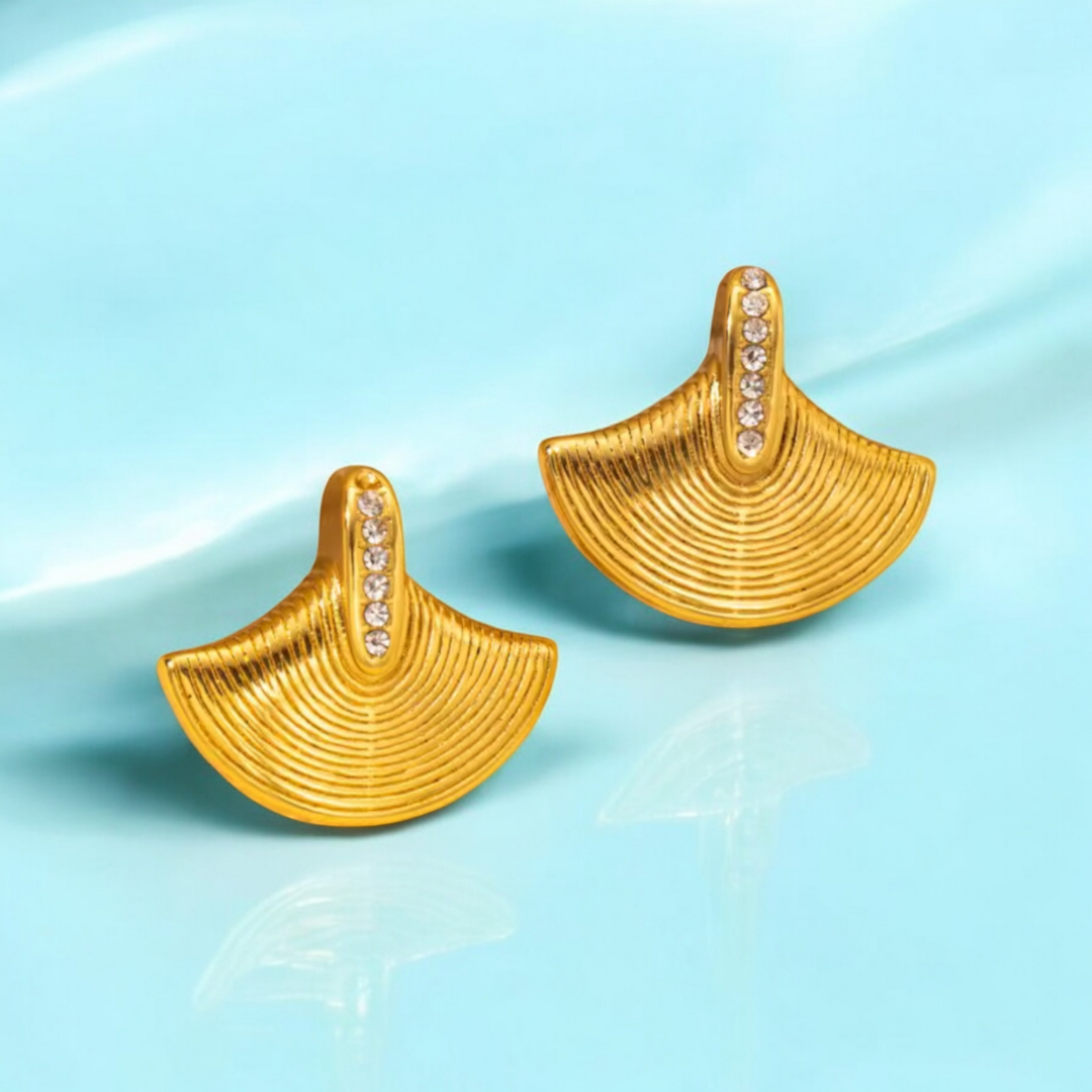 Cleopatra | Gold-Plated Luxury Fan Shape Vintage Stud Earrings