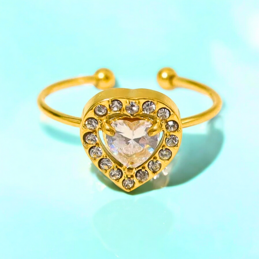 Elena | Gold-Plated Heart Shaped Zircon Inlaid Resizable Ring
