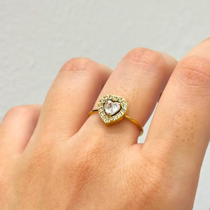 Elena | Gold-Plated Heart Shaped Zircon Inlaid Resizable Ring