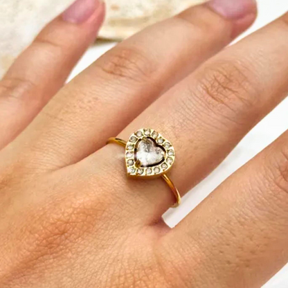Elena | Gold-Plated Heart Shaped Zircon Inlaid Resizable Ring