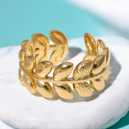 Leora | Gold Plated Leaf Resizable Ring