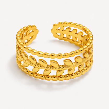 Augustine | Gold Plated Hollow Leaf Resizable Ring