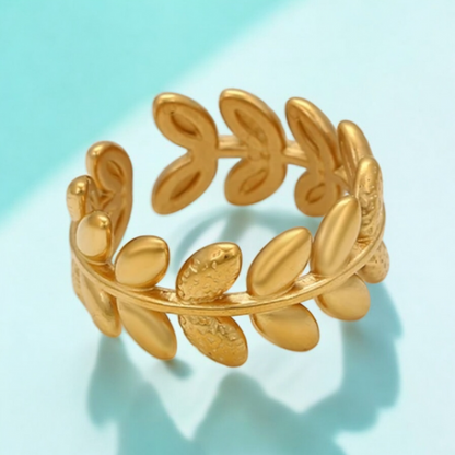 Leora | Gold Plated Leaf Resizable Ring