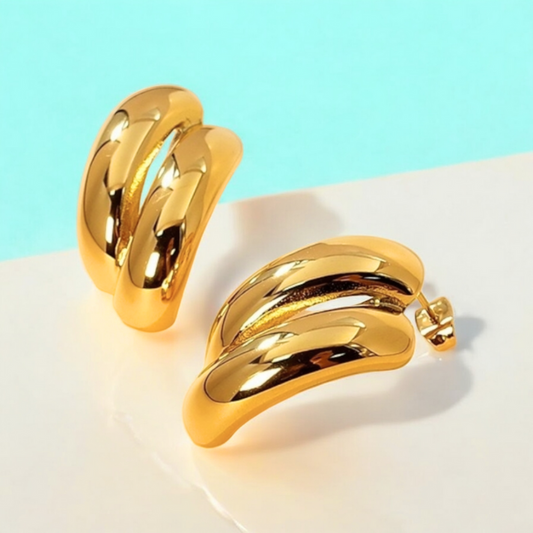 Dione | Gold Plated Curved Punk C Earrings