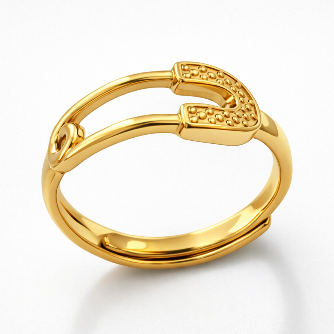 Josephine | Gold Plated Safety Pin Design Resizable Ring
